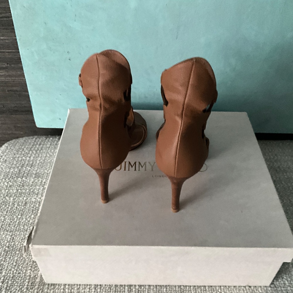 Jimmy Choo Lucky 85 Cognac Cage Sandals Size 39 - Picture 3 of 6